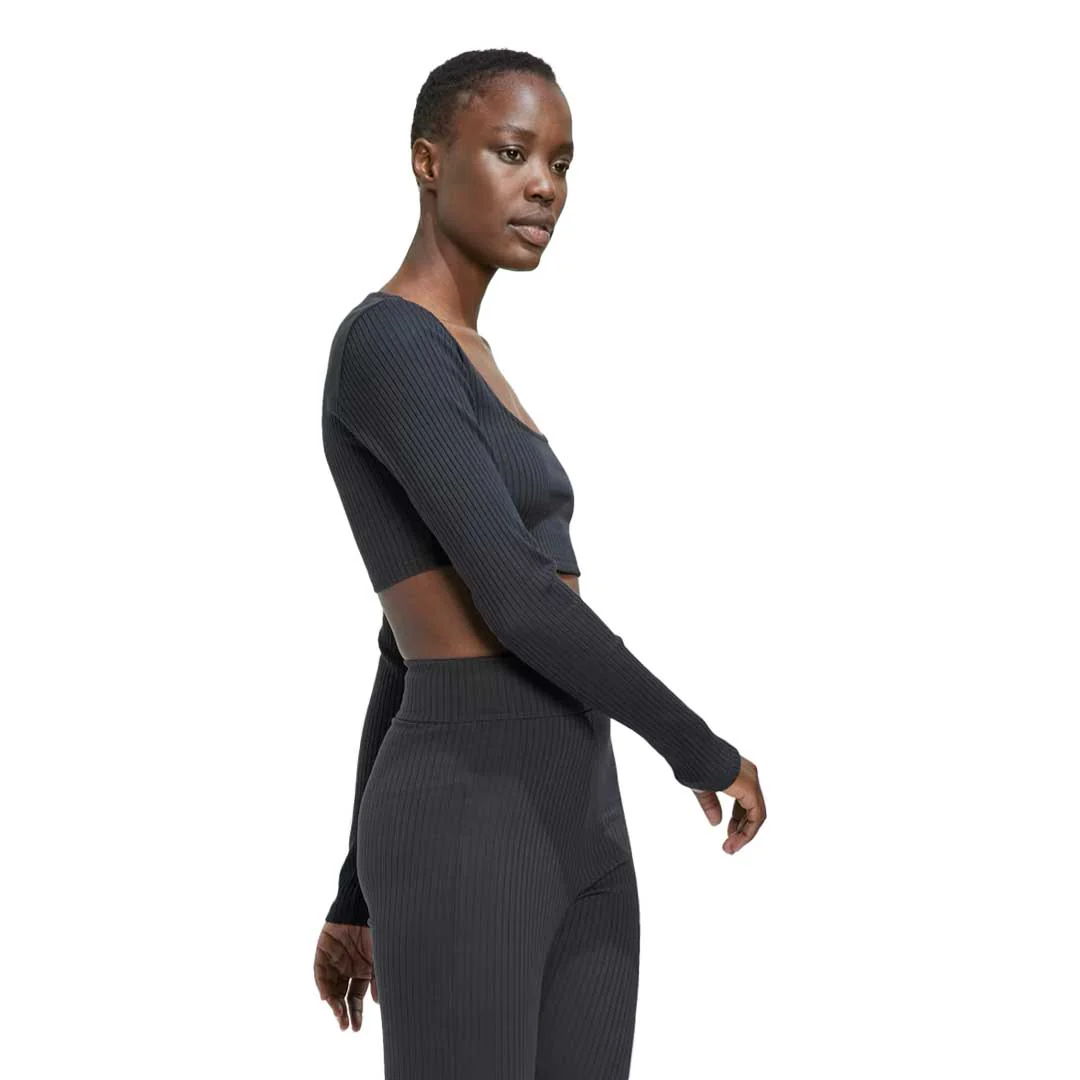 adidas - Women's Studio Lounge Ribbed Cropped Long Sleeve T-Shirt (HH8502) - Image 4