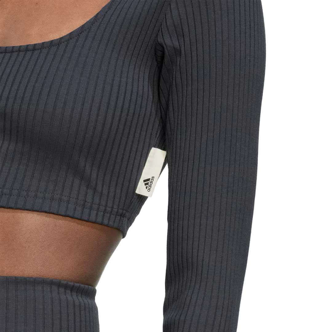 adidas - Women's Studio Lounge Ribbed Cropped Long Sleeve T-Shirt (HH8502) - Image 5