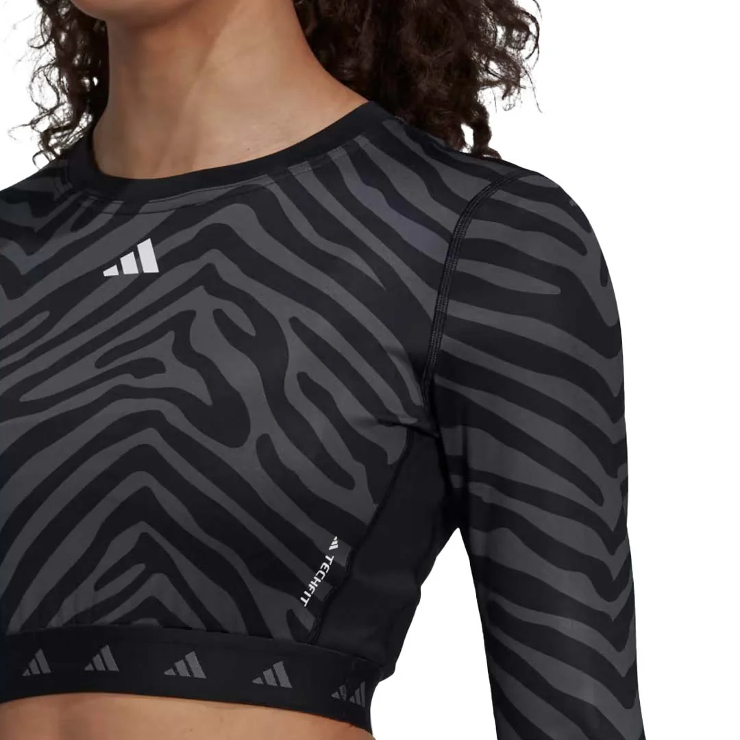 adidas - Women's Techfit Crop Long Sleeve Zebra T-Shirt (IB3609) - Image 5