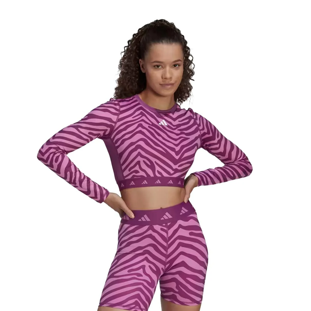 adidas - Women's Techfit Crop Long Sleeve Zebra T-Shirt (IB3610) - Image 2