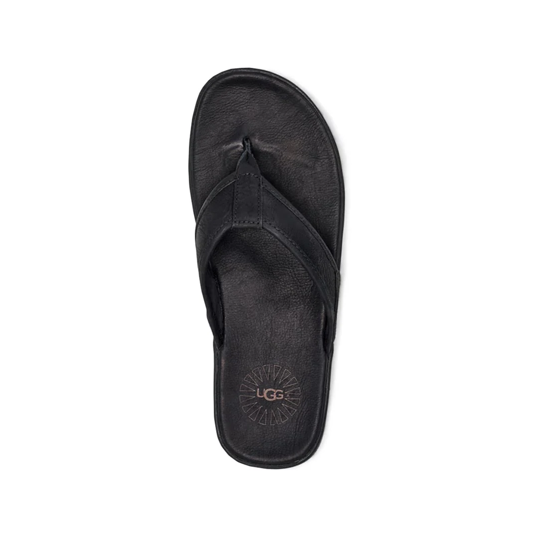 UGG® - Men's Seaside Leather Flip Flop Sandals (1102690-BLK) - Image 5