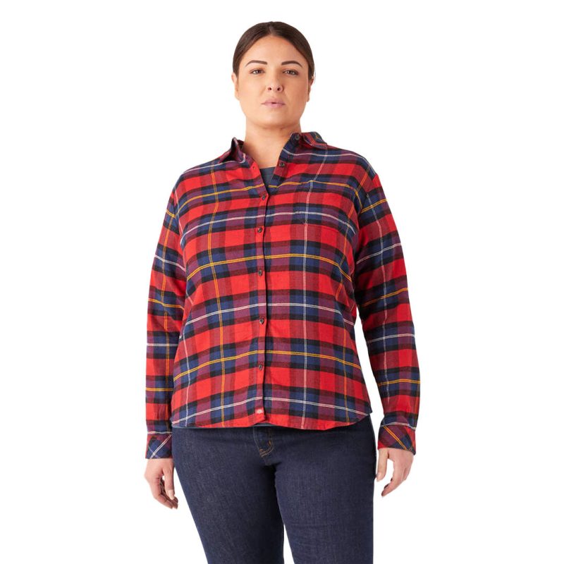 Dickies Women s Long Sleeve Plaid Flannel Shirt Plus Size FLW075A1D 02