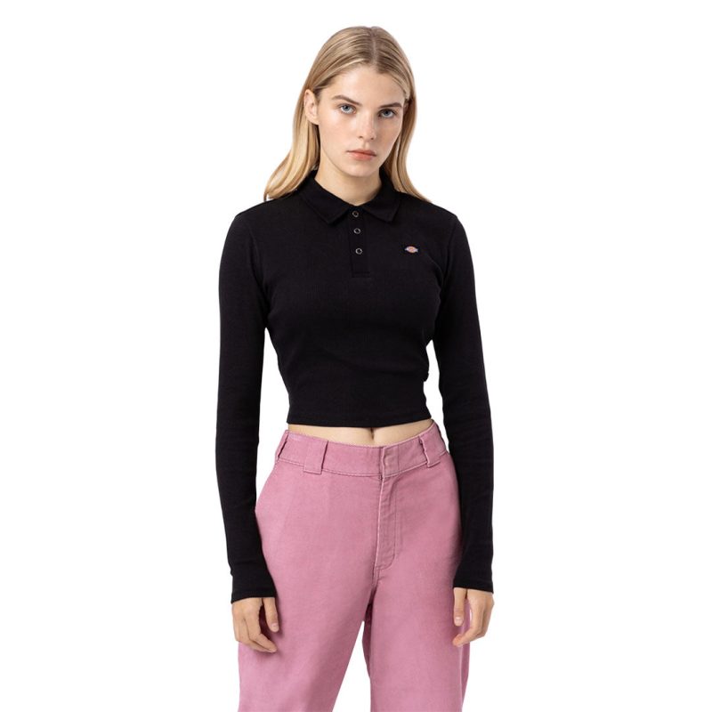 Dickies Women s Tallasee Long Sleeve Cropped Polo FLR06KBK 02