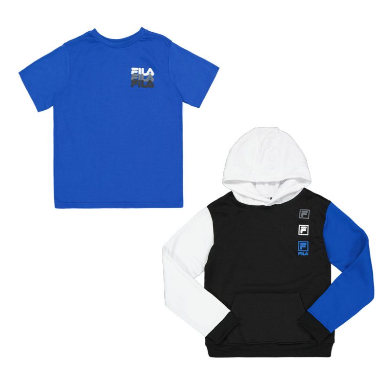 FILA Kids Junior 2 Piece Core Hoodie T Shirt Set 82FB70 BLK 01