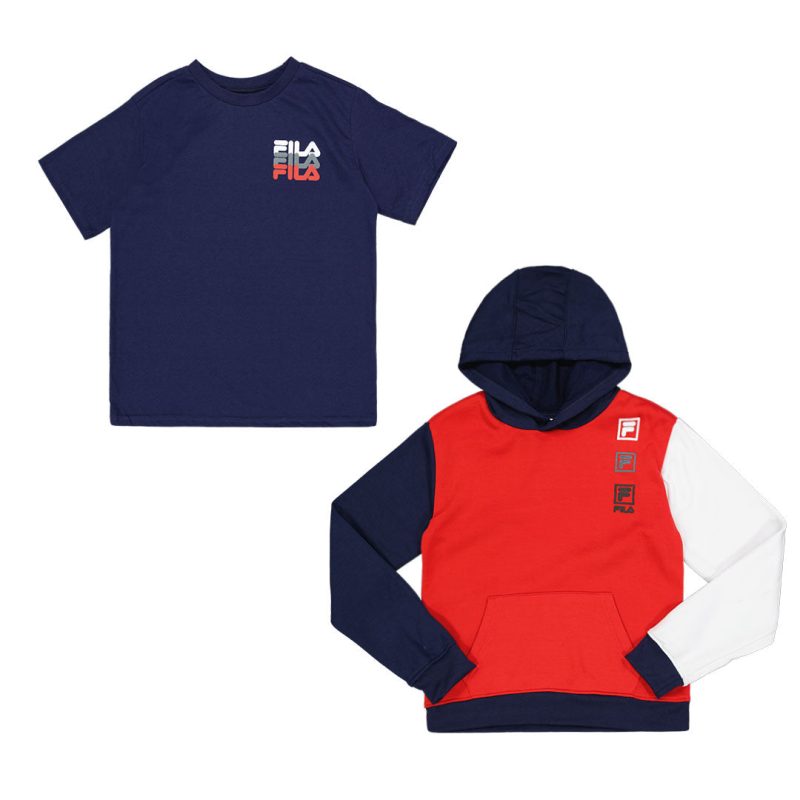 FILA Kids Junior 2 Piece Core Hoodie T Shirt Set 82FB70 RED 01