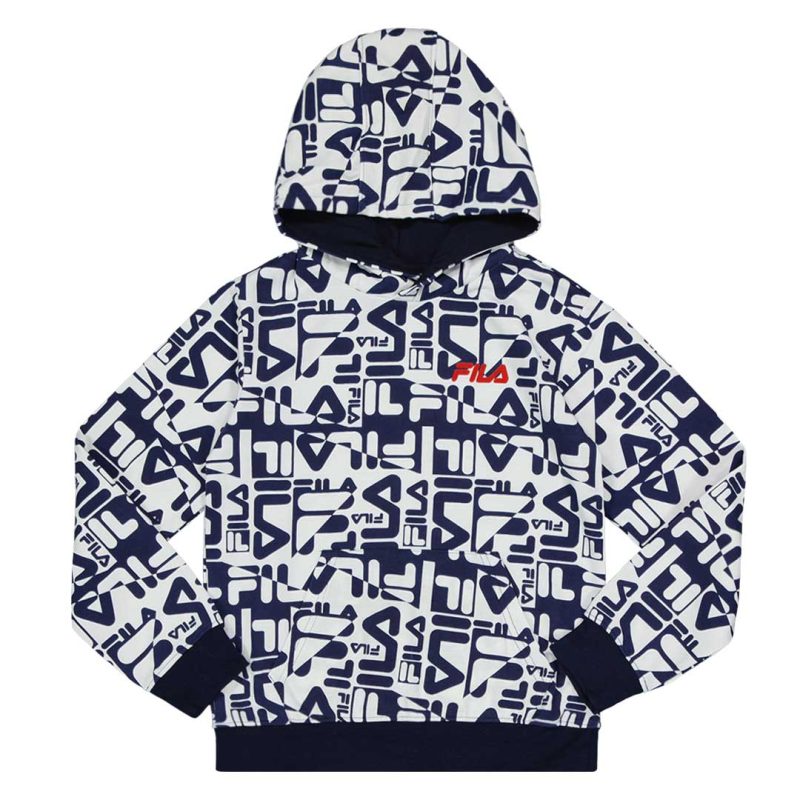 FILA Kids Junior AOP Logo Hoodie 82FB52 NVY 1