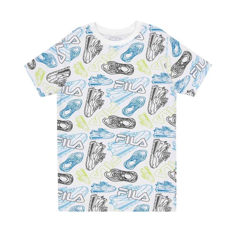 FILA Kids Junior Printed Logo AOP T Shirt 82FB95 WHT 1