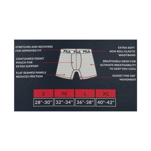 FILA Men s 4 Pack Boxer Brief Size Chart