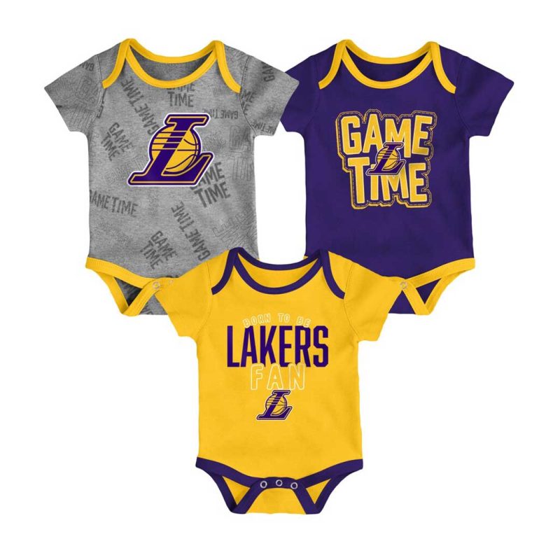 NBA Kids Infant Los Angeles Lakers Game Time 3 Piece Short Sleeve Creeper Set HK2I1FEFB LAK