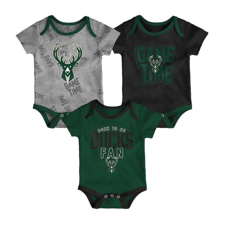 NBA Kids Infant Milwaukee Bucks Game Time 3 Piece Short Sleeve Creeper Set HK2I1FEFB BCK 1