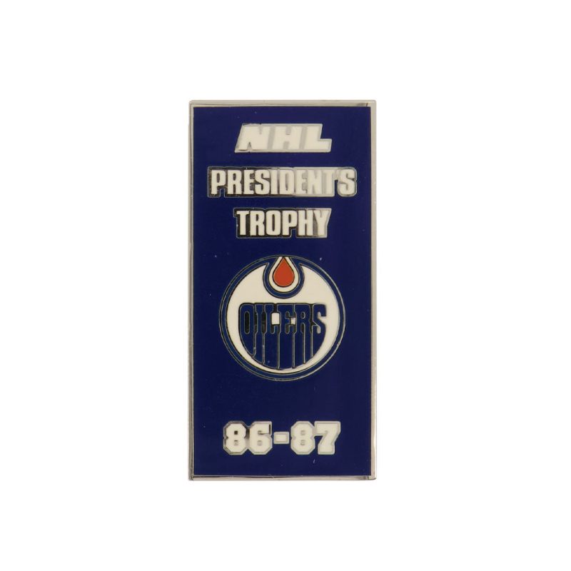 NHL EdmontonOilersPresidentsTrophy1986BannerPin OILPRES86 01