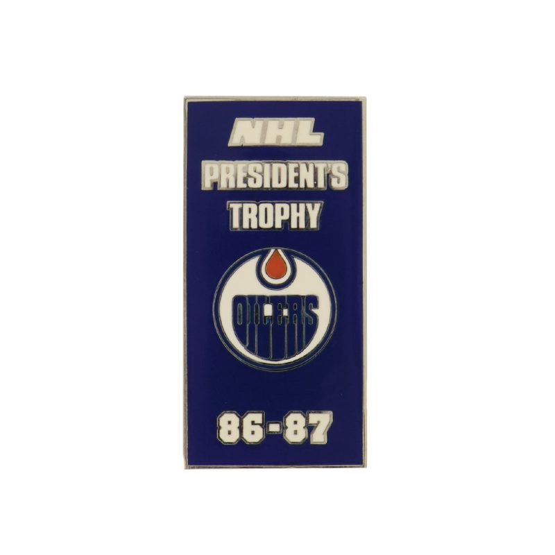 NHL EdmontonOilersPresidentsTrophy1987BannerPin StickyBack OILPRES87S 01