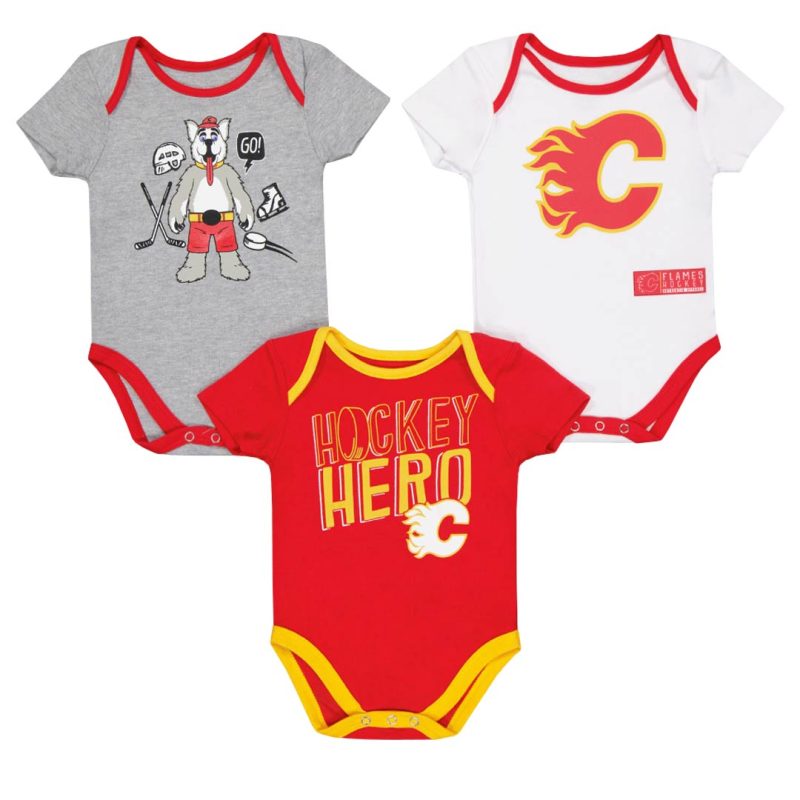 NHL Kids Infant Calgary Flames 3 Pack Triple Clappers Creeper Set HK5N1FC2Y FLM