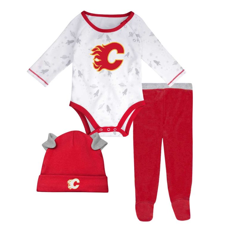 NHL Kids Infant Calgary Flames Dream Team Creeper Pant Hat Set HK5N1FE7D FLM 1