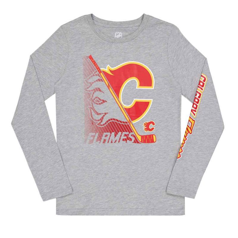 NHL Kids Junior Calgary Flames Split Speed Long Sleeve CTN T Shirt HK5B7HC8YH04 FLM 1