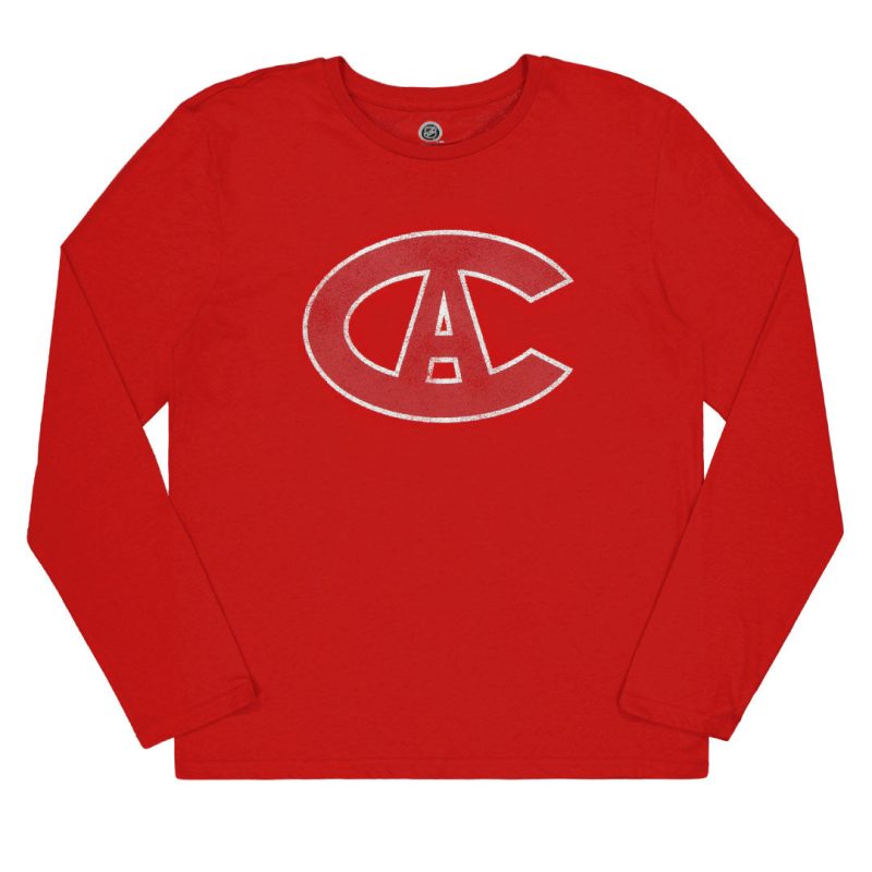 NHL Men s Montreal Canadiens Faded Wordmark Long Sleeve T Shirt NHXXOVRML3A1GT 62RED 01