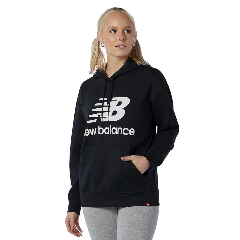 New Balance Women s Essentials Stacked Logo Oversized Pullover Hoodie WT03547 BK 2