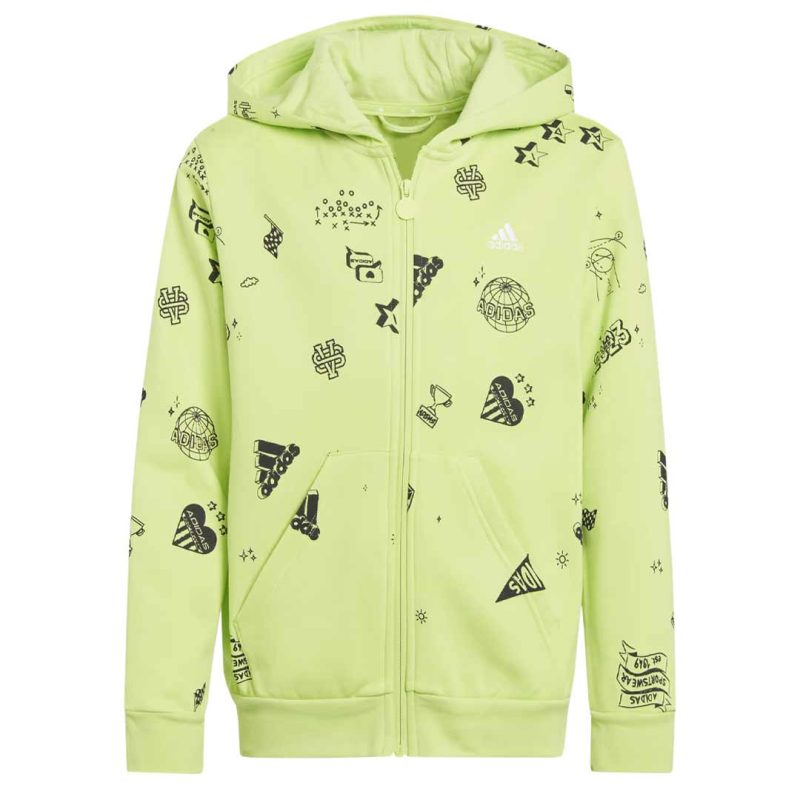 adidas Kids Junior Brand Love Allover Print Full Zip Fleece Hoodie IA1556 01