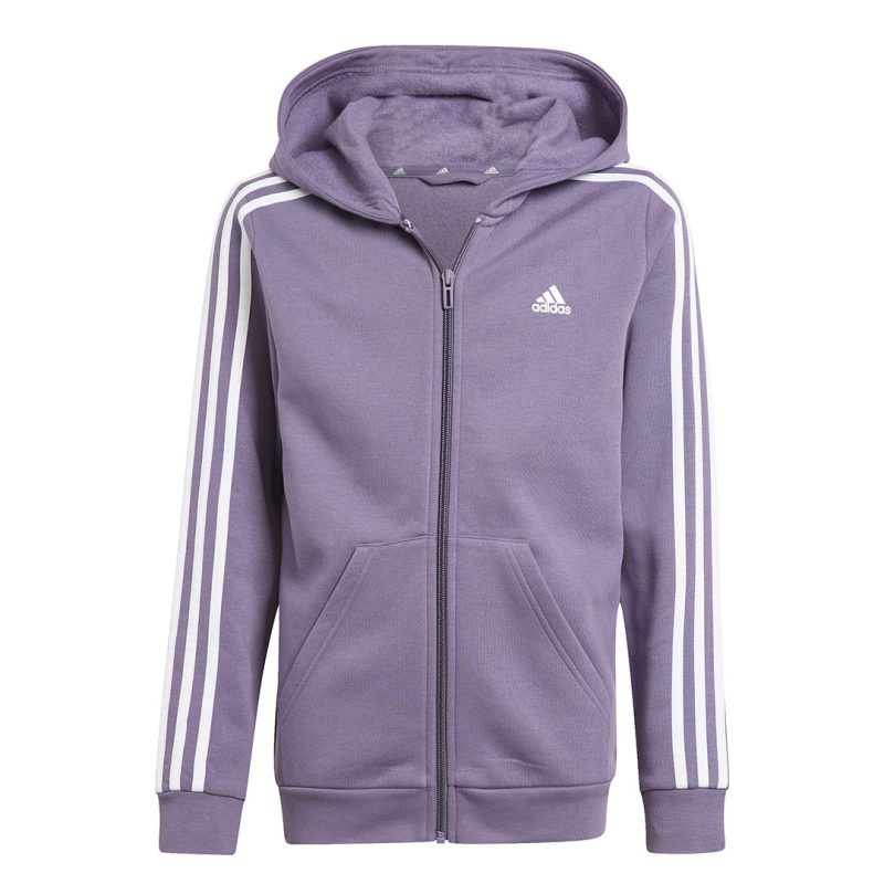 adidas Kids Junior Essentials 3 Stripes Fleece Full Zip Hoodie IJ6293 01