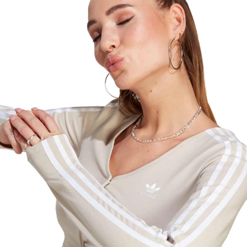 adidas Women s Adicolor Classics 3 Stripes Button Long Sleeve Cropped T Shirt II0708 04