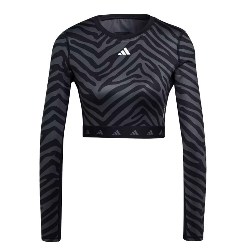 adidas Women s Techfit Crop Long Sleeve Zebra T Shirt IB3609 01