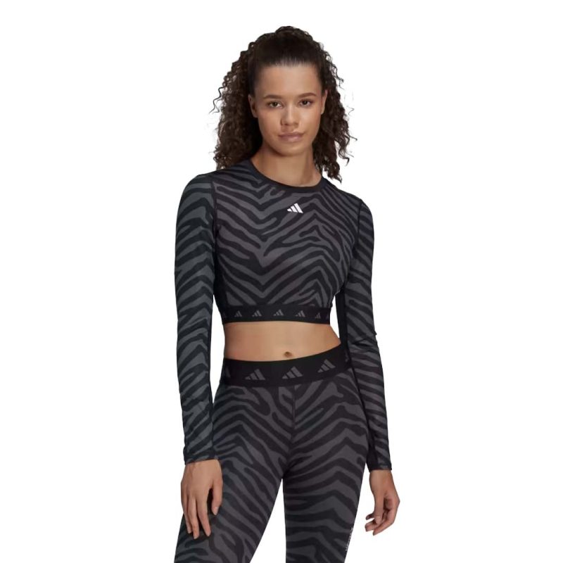 adidas Women s Techfit Crop Long Sleeve Zebra T Shirt IB3609 02